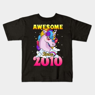 Funny Awesome Unicorn Since 2010 Cute Gift Kids T-Shirt